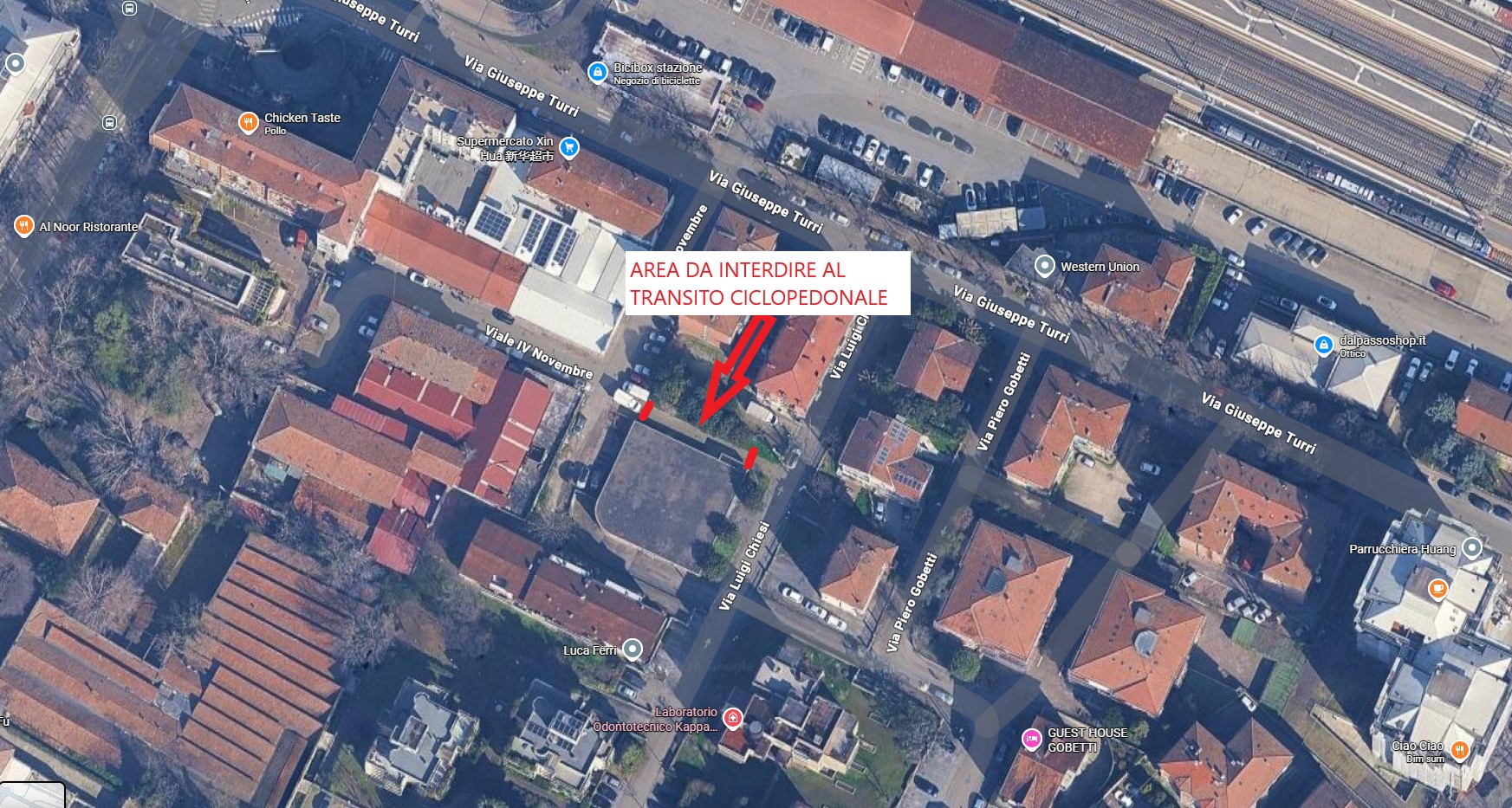 Chiusura del collegamento ciclopedonale tra via L. Chiesi e viale IV Novembre: stop al transito fino al 31 agosto 2026